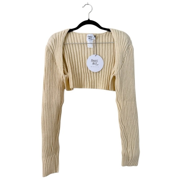 Oh Polly Aytan Cropped Bolero Long Sleeve Sweater in Beige Size Small Medium S/M - Picture 6 of 12